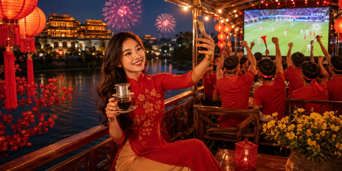Người dùng tại Huế thực hiện nạp tiền và nhận bonus qua điện thoại trong quán cà phê